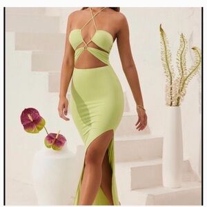 Oh Polly Lime Cut-Out Halter Maxi Dress
